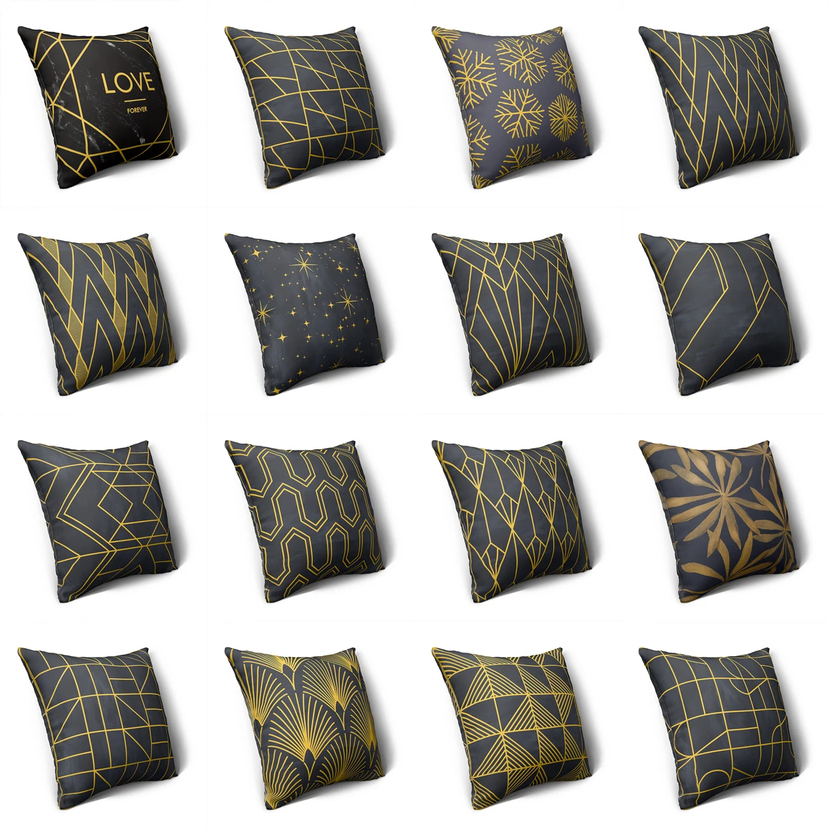 

ZHENHE Creative Black Gold Geometry Pillow Case Double Sided Printing Cushion Cover for Bedroom Sofa Decor 18x18 Inch （45x45cm）