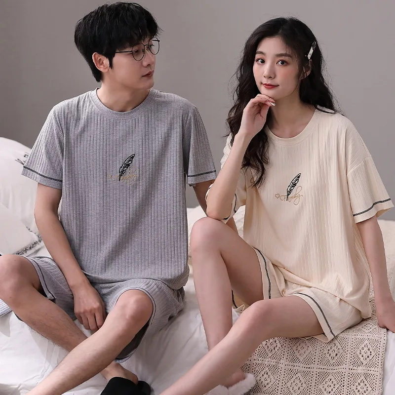 Youth Couple's Pajamas Summer Shorts Modal Soft Breathable Men and Women Matching Lounge Wear Korean Fashion Sleepwear Pjs