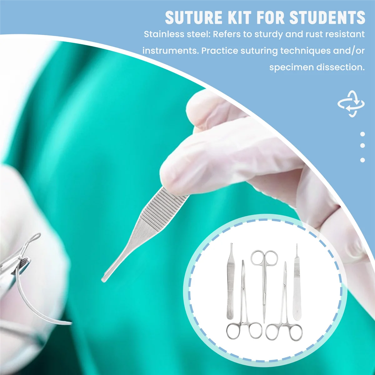 Suture Kit Stainless Steel Training Instruments with Scalpel Blades for Veterinarian Biology and Dissection Lab Students