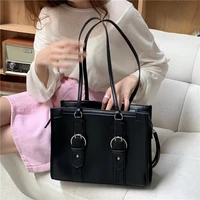 college style girls tote bags large capacity ladies travel casual shoulder bag simple pu leather women square clutch handbags