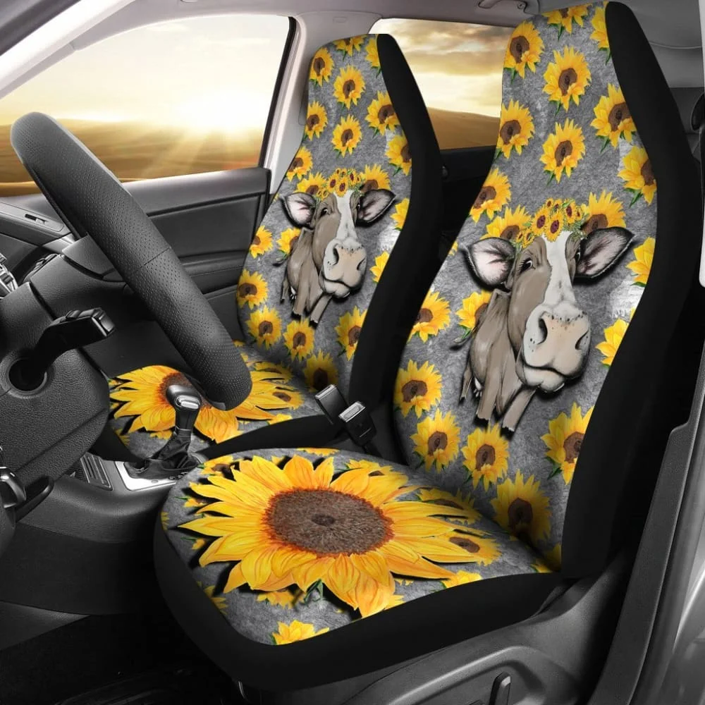 

Cow With Sunflowers Car Seat Covers 103131,Pack of 2 Universal Front Seat Protective Cover