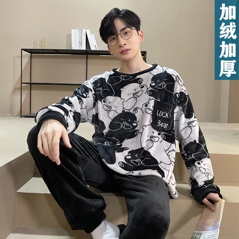 Full Pajamas Set Man Casual Sleepwear For Women Thick Flannel Cartoon Length Pyjama Women's Winter Warm Fashion Homewear