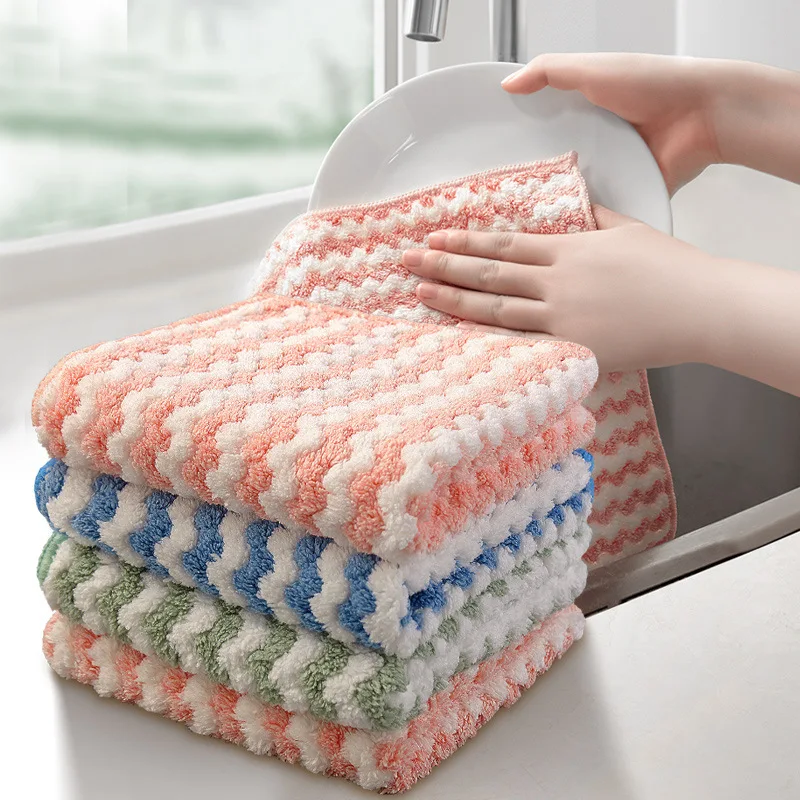 

Microfiber Towel Kitchen Cleaning Cloth Coral Fleece Absorbent Towel Non-stick Oil Washing Towel Home Table Cleaning Cloth