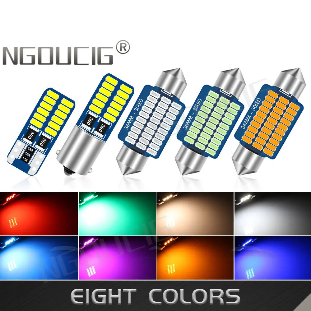 NGOUCIG 2PCS C5W Led C10W Фестон Лампа T10 BA9S W5W 28мм 31мм 36мм 39мм 41мм Лампа Автомобильный Сигнальный Свет 12В Теплый Белый Красный Синий Розовый
