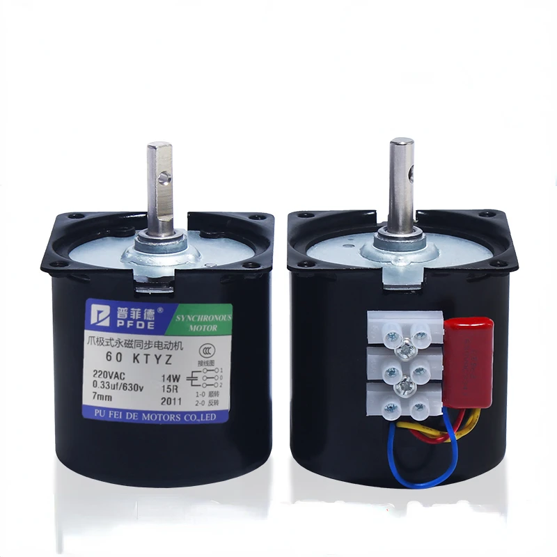 Ac Permanente Magneet Synchrone Motor 60Ktyz 14W 220V Gear Miniatuur Lage Snelheid Grote Koppel Kleine 7mm Hole
