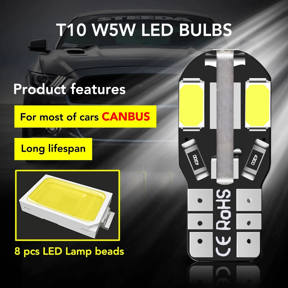 10 шт. Canbus W5W Led T10 Автомобильный светильник 6000K Белая лампа 12 В для BMW E38 E39 E46 X3 X5 Z3 Z4