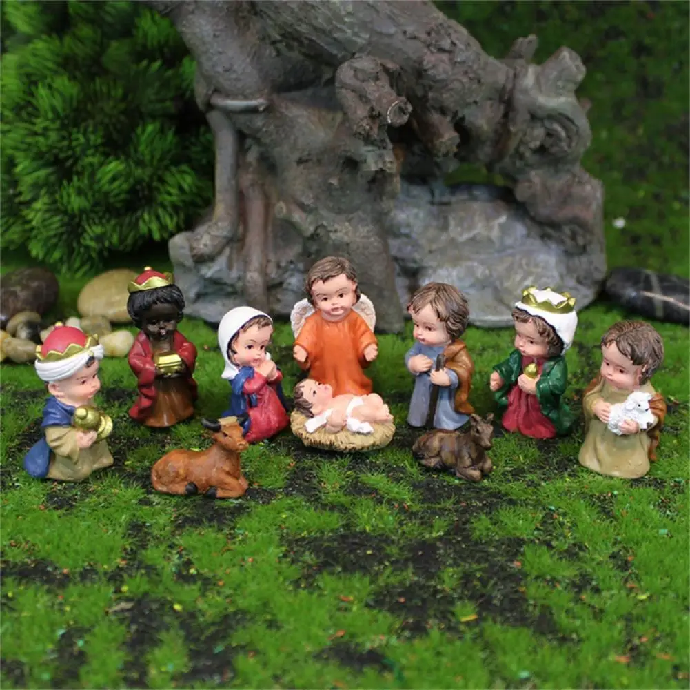 

Crafted 9Pcs/Set Attractive Mary Angel Xmas Jesus Born Statue Lightweight Nativity Figurine Anti-deformed for Living Room