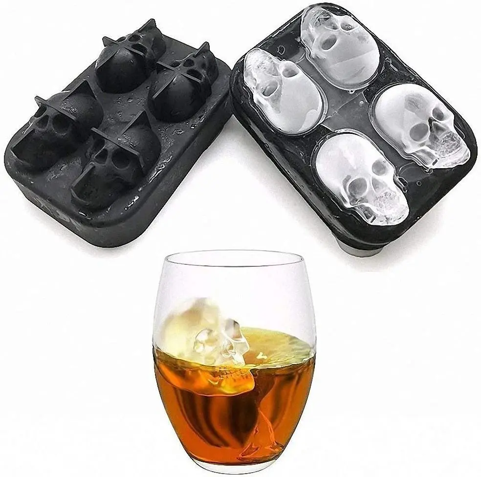 

Skull Shaped Whisky Cocktail Ice Cubes Tray Silicone Mold Candy Ice Cream Mold Pudding Soap Ice Moulds with Funnel