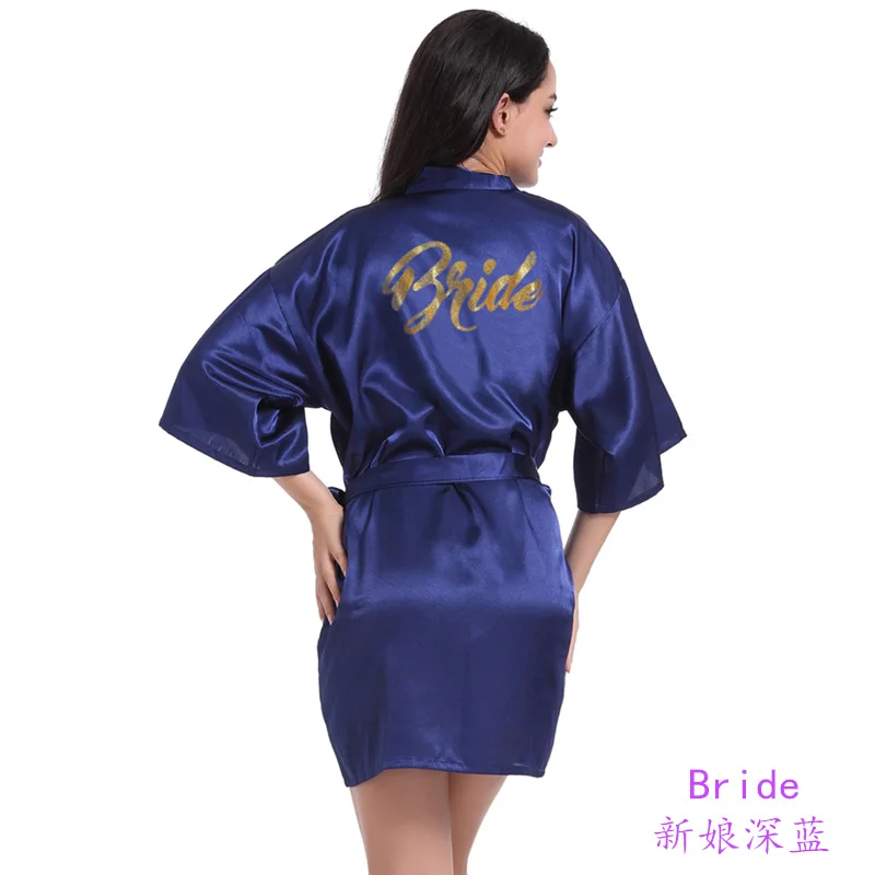 2022 Women's Wedding Dressing Gown Gilded Onion Powder Bride Nightgown Women's Summer Thin Cardigan Bridal Morning Gown Blue