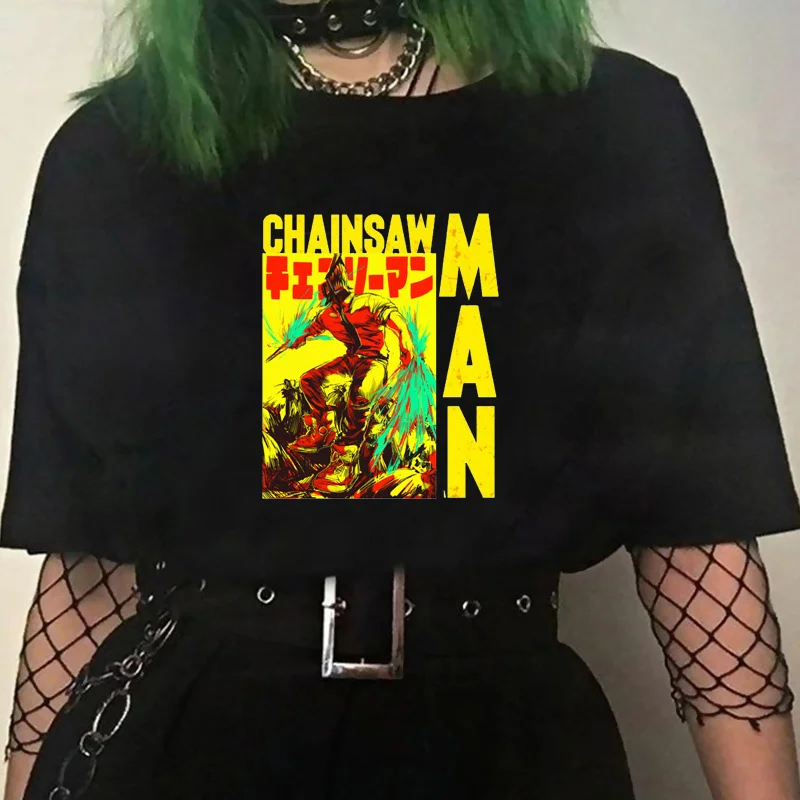 

chainsaw man summer top top tees male vintage y2k white t shirt casual print tshirt manga anime