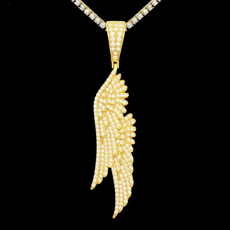 

Hiphop Read D Color VVS1 Moissanite Wings Pendant For Women Men 925 Sterling Silver Bling Diamond Pendant Pass 4mm Chain