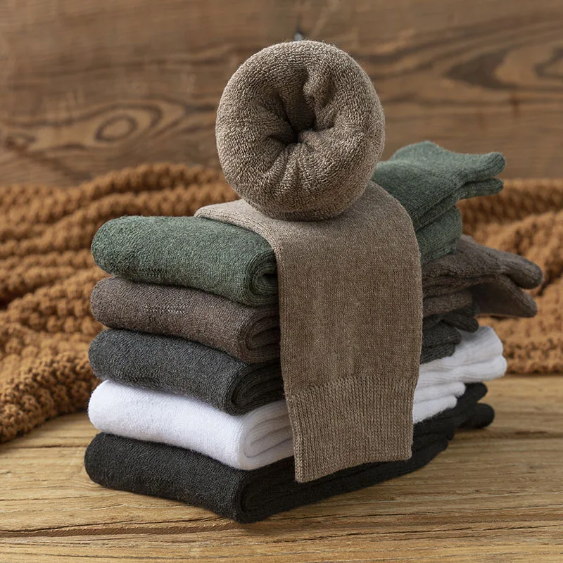 Winter Thickened Pure Cotton Men's Socks Plus Size Harajuku Retro Business Warm Men's Solid Color Long Socks 5 Pair