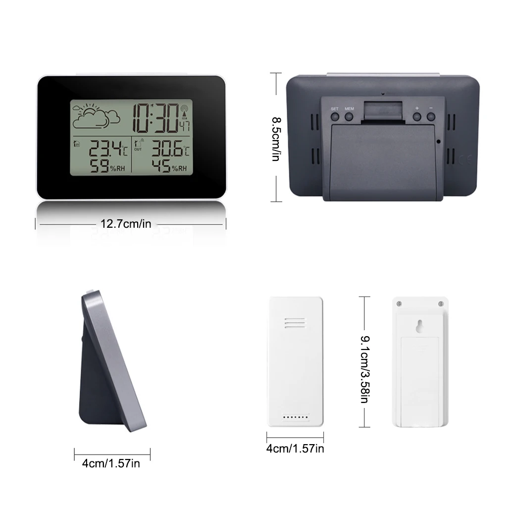 

Digital Alarm Clock Weather Station Wireless Sensor Desktop Hygrometer Thermometer with LCD Time Display