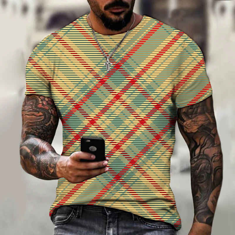 

Мужские футболки, клетчатые полосатые топы с рисунком, крутая футболка в стиле Харадзюку, футболка оверсайз, модная Повседневная дышащая фу...