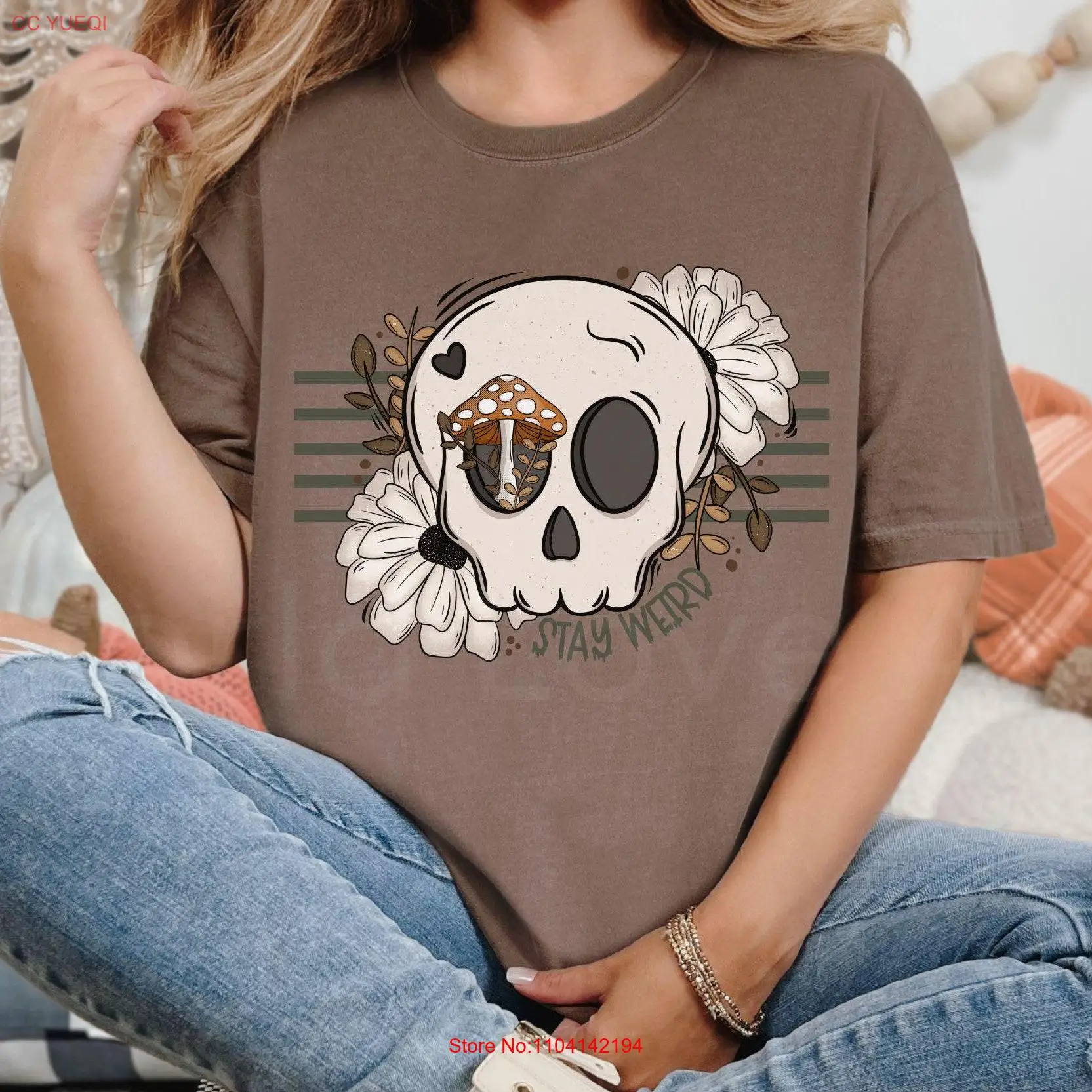 Футболка с изображением черепа и гриба удобные осенние цветочные футболки