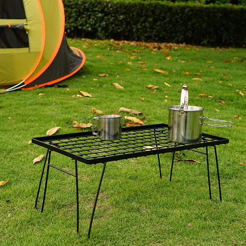 Outdoor Folding Mesh Table Bamboo Board Dining Table Camping Portable Barbecue Table Multi-Functional Drain Storage Rack