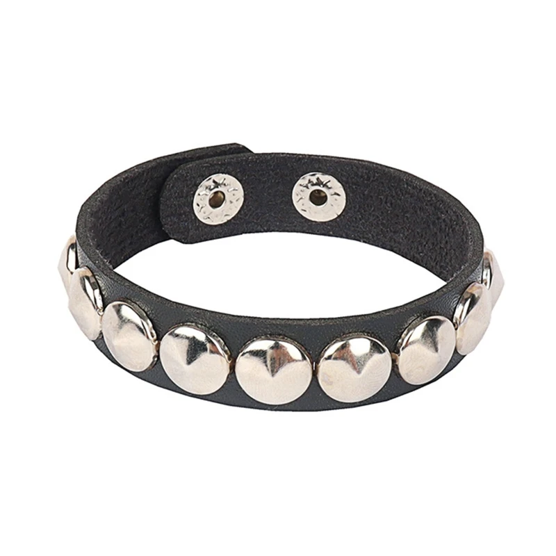 

Spiked Studded Bracelet Black Leather Rivets Punk Bracelet Cuff Wrap Bangle Snap Button Metal Wristband for Men Women