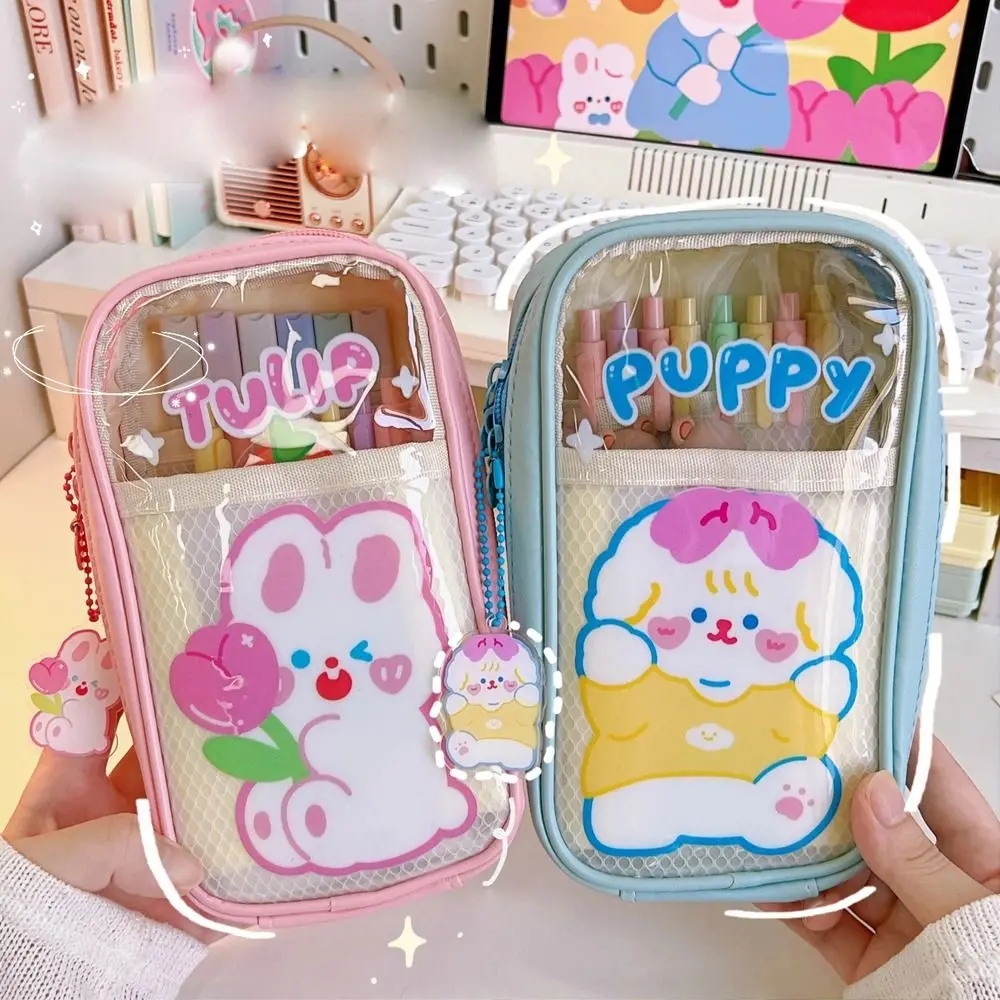 

Чехол для ручек, принадлежности для письма, вместительная сумка для ручек в виде кролика, ручка в виде медведя, фотокарандаш на молнии, яркая прозрачная сумка для ручек