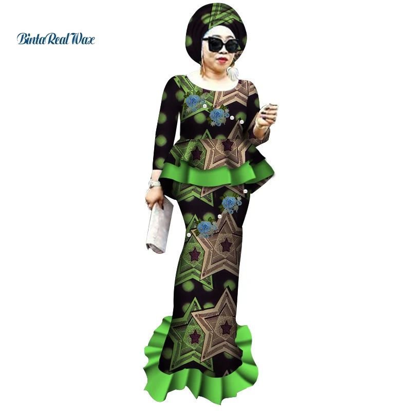 African Clothes Bazin Riche Tops and Long Skirt Sets Print Patchwork 2 piece outfits for women Dashiki Clothing WY3772 | Тематическая