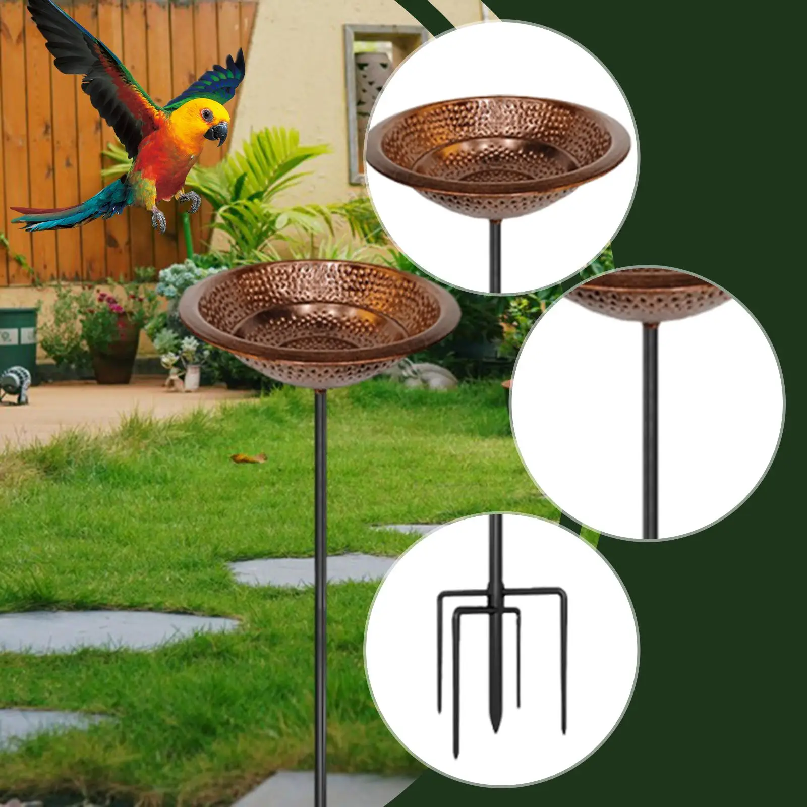 Фото Декоративная кормушка-поилка для птиц с 5-лучевой подставкой для парков, патио и дворов №4
