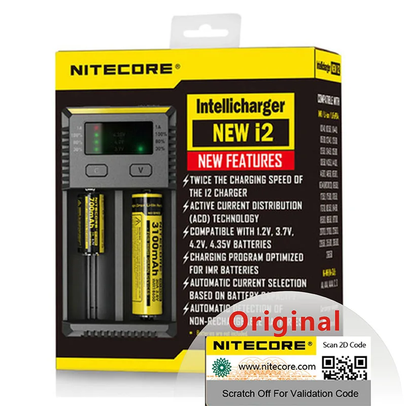 

Новое оригинальное зарядное устройство Nitecore i2 Intelli, универсальное быстрое зарядное устройство для батарей AA AAA Li-Ion 26650 18650 14500