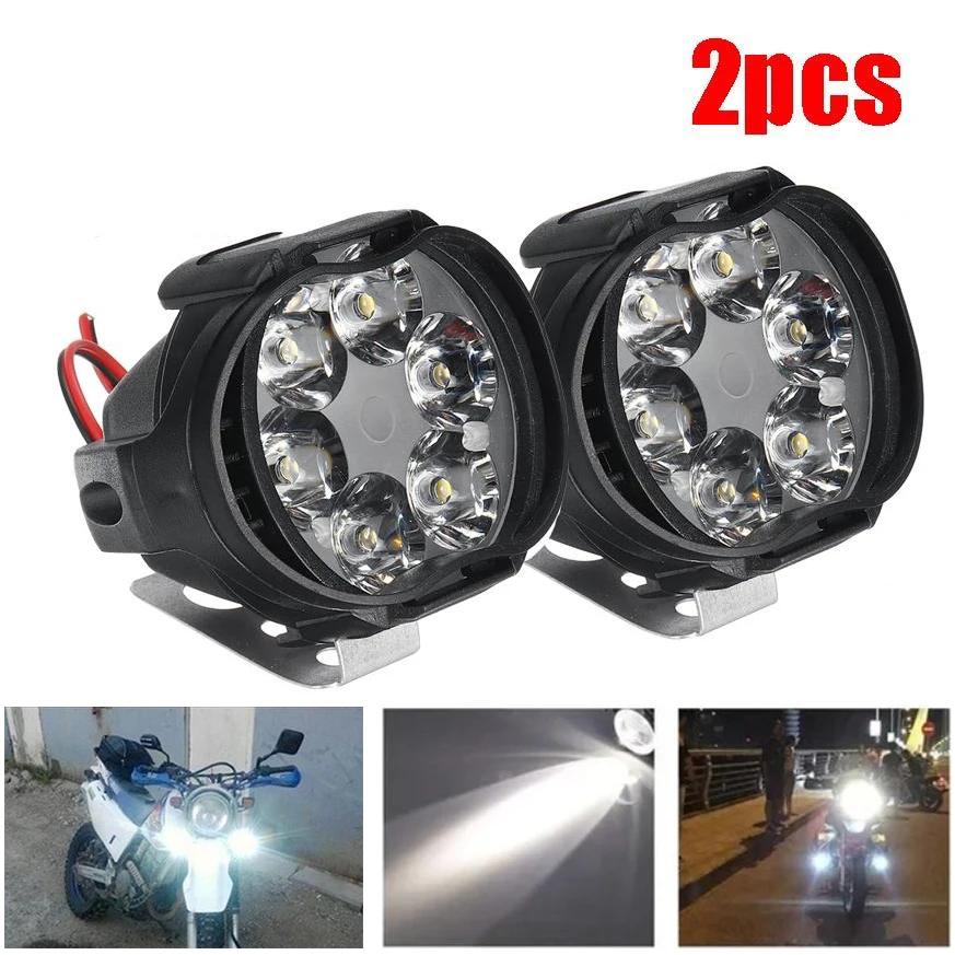 

2pcs 6 LED Motorcycle Headlight High Brightness Auxiliary Spotlights Scooters Waterproof Modified Light Bulbs Car Fog Lamp