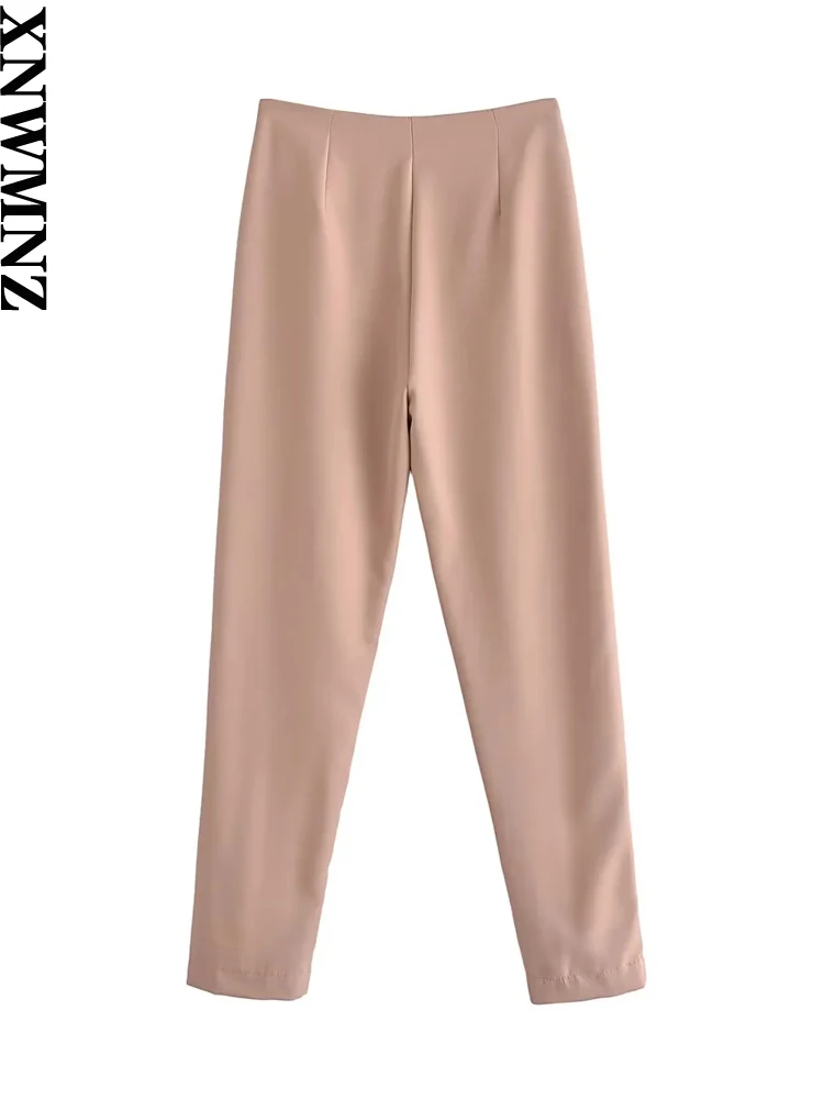XNWMNZ Women Fashion Gold Button Leggings Woman High Waist Side Zipper Slim Versatile Female Chic Tights Pants