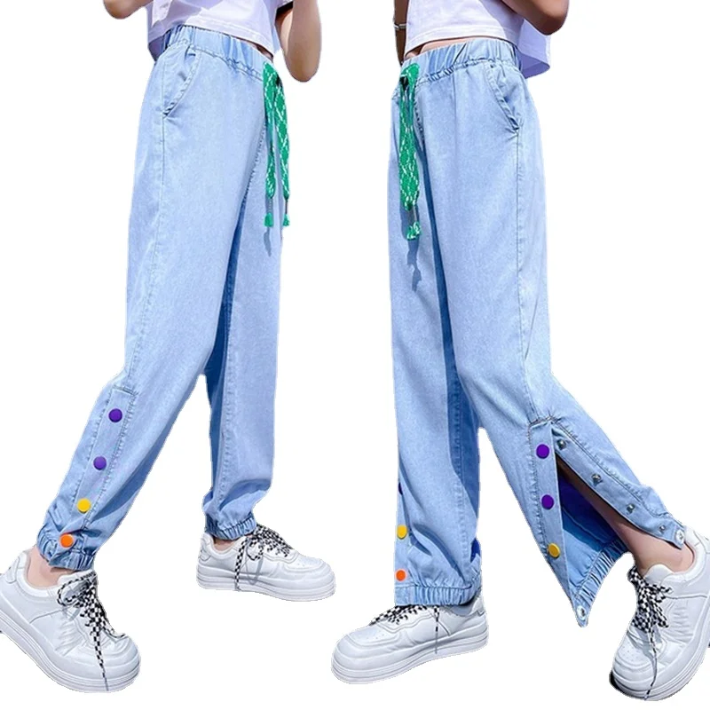 Spring Autumn Kids Jeans Girl Wide Leg Pants Girls Jeans Elastic Waist Jeans for Girls Casual Clothes Girls Pants 5 7 9 11 13Y