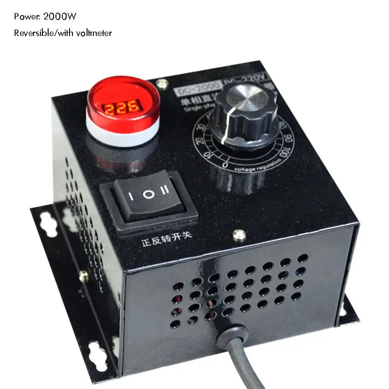 

DC Motor Speed Controller 220V 2000W High Power Forward and Reverse Switch Motor Speed Regulator with Digital Display Voltmeter