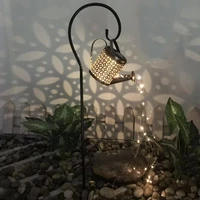 outdoor solar powered wrought iron hollow out lamp watering can sprinkles fairy light garden waterproof garden decor decoration