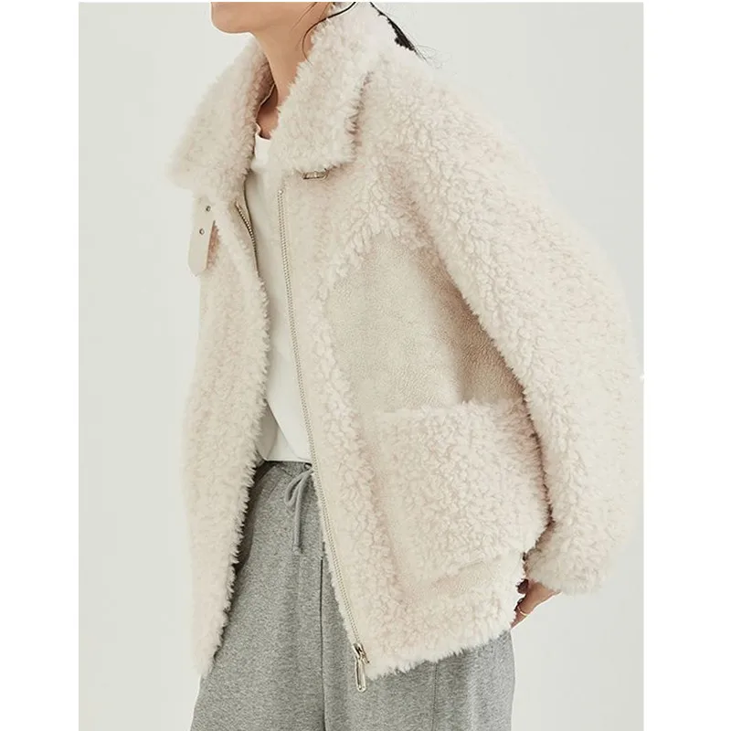 Sheep Sheared Coat Women's Autumn And Winter Short Fur Coat Small Stand Collar Lamb Wool Granular Fur Coat Thick Loose Tops