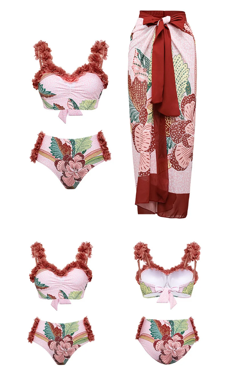 Petal Bikinis 2023 Fashion Floral Print Colorblock One-piece Swimsuit Push Up Summer Beachwear Women Chic Swimwear Slim Backless