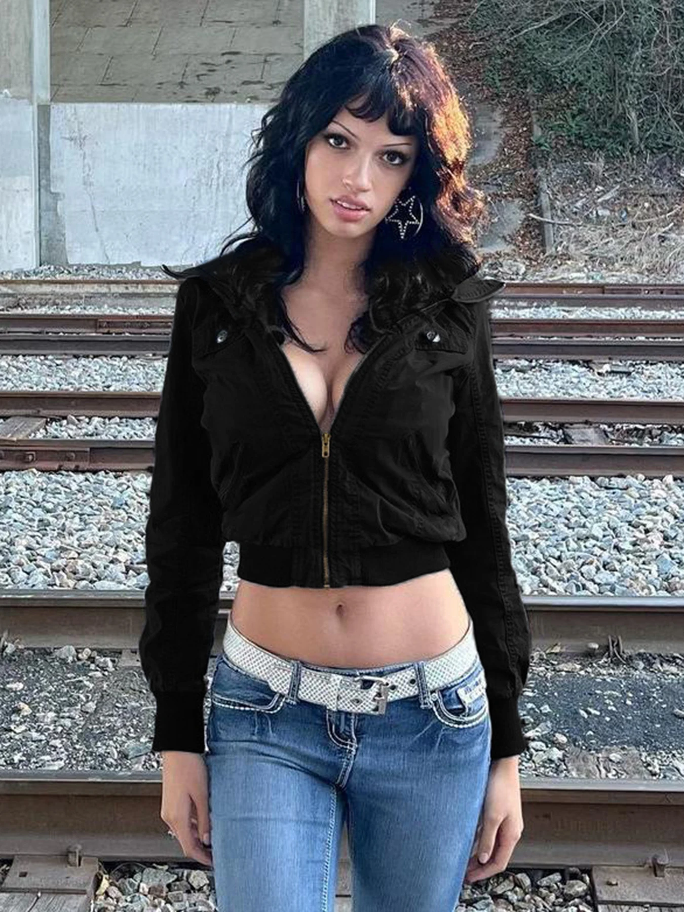 Rockmore Street Укороченная куртка с воротником-стойкой Мото и байкерские женские