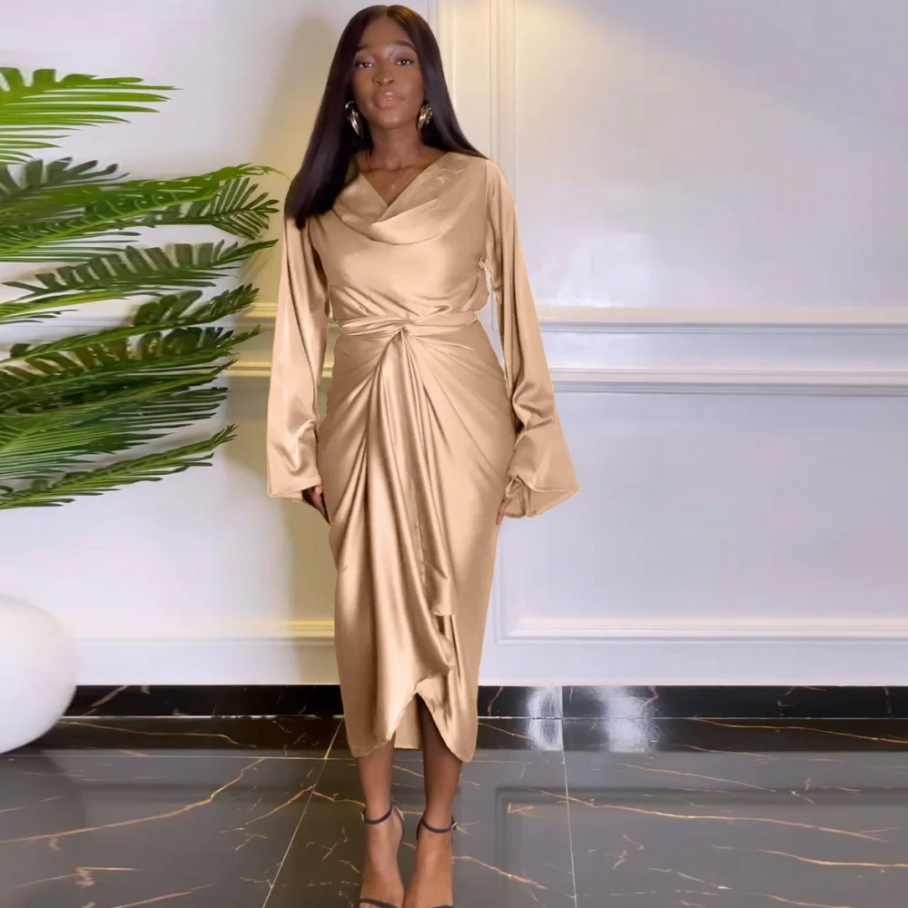 

Комплект из двух предметов, летняя мода, элегантная африканская Женская Повседневная Свободная футболка с расклешенным рукавом, Однотонная юбка на шнуровке, комплект из двух предметов для женщин