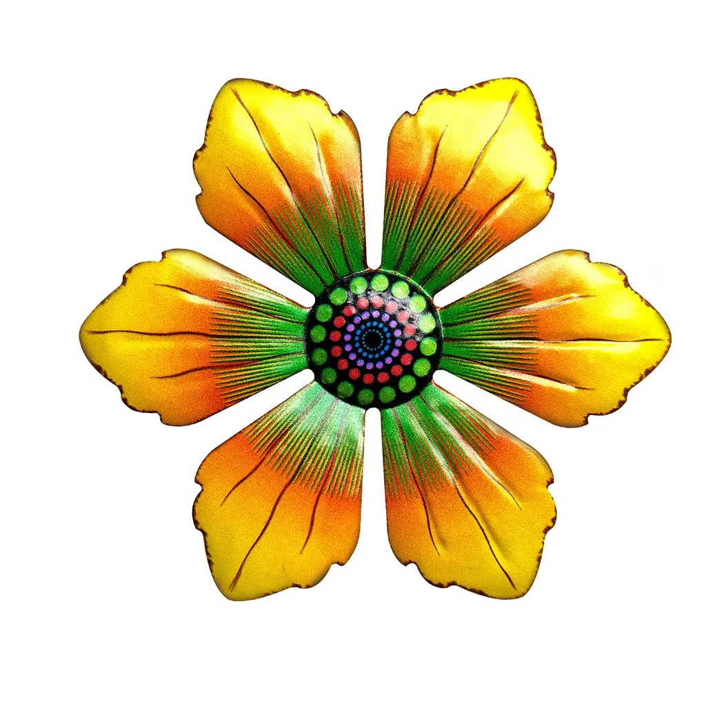 

Outdoor Decoration Pink Sculpture Wall Ornament 15 X 15 Cm Yellow Blue Decor Flower For Garden Green Home Iron
