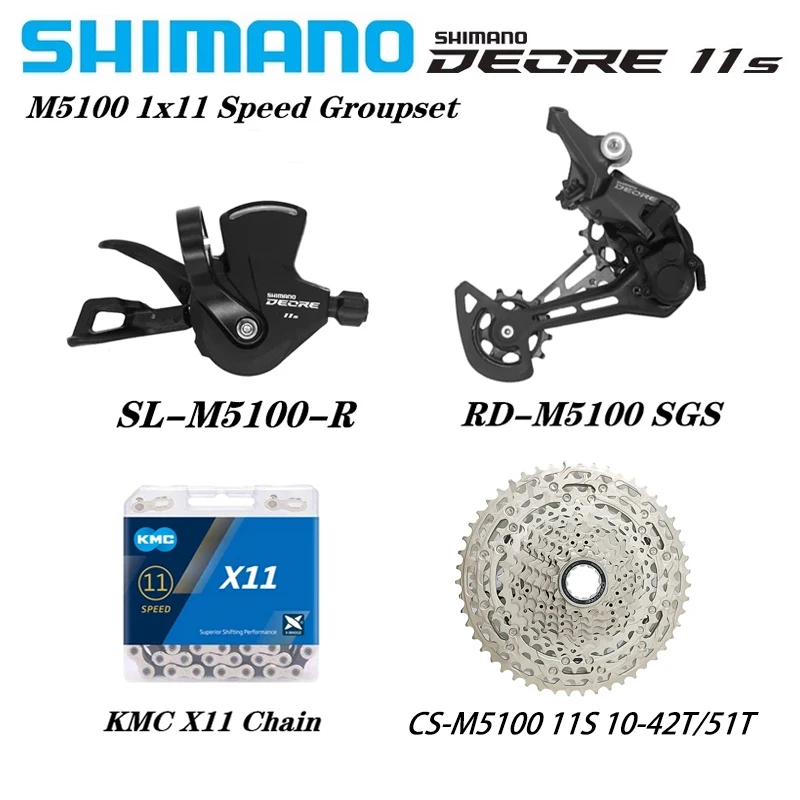 

SHIMANO Deore 11 Speed M5100 Shifter M5120 SGS Rear Derailleur MTB 11S KMC X11 Chain CS-M5100 11v 42/51T Flywheel Group Set
