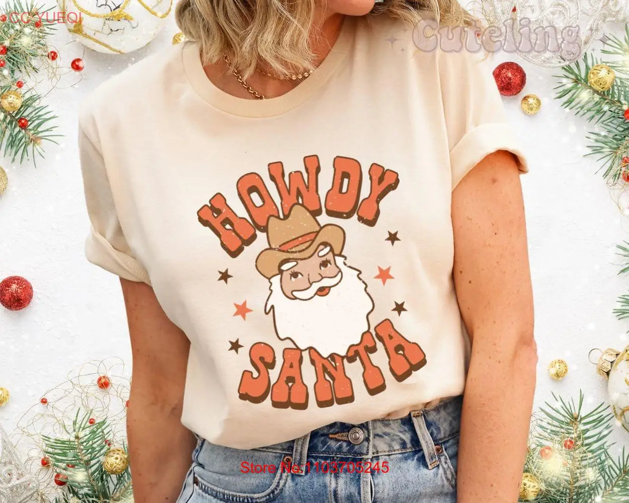 Футболка Howdy Santa в стиле вестерн Рождество деревенская ковбойская праздничная
