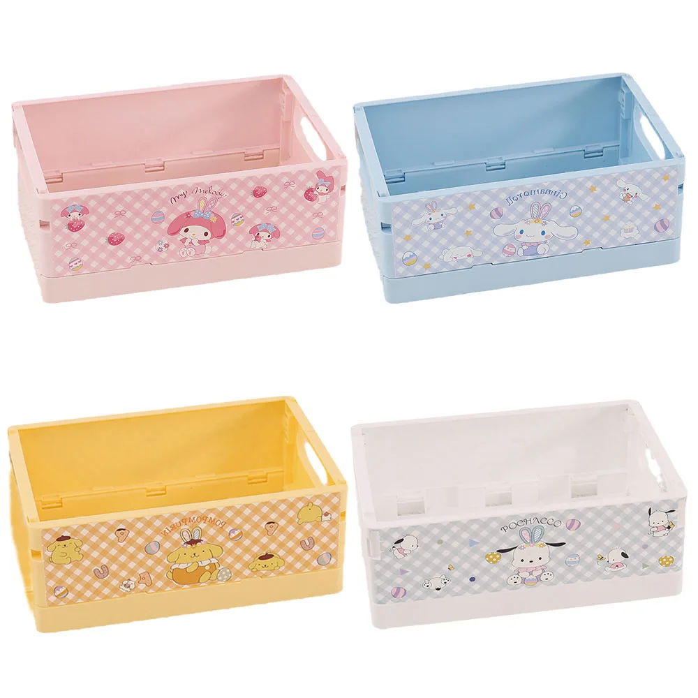 

Sanrios My Melody Kuromi Hellokittys XO Cinnamoroll Folding Plastic Storage Box Anime Kawaii Skin Care Products Sundries Basket
