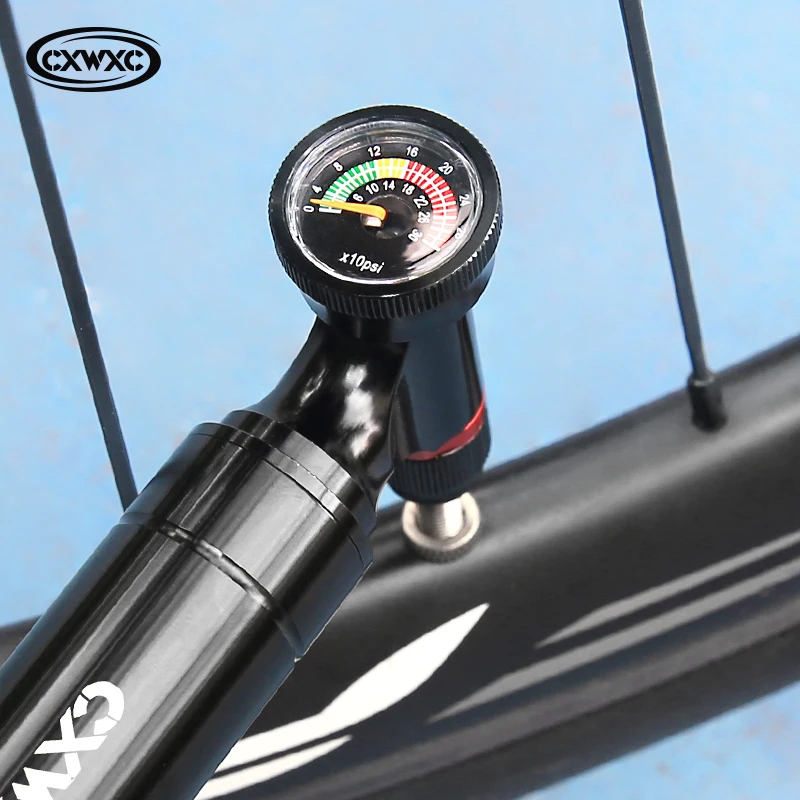 Фото CXWXC Мини Портативный CO2 Картридж накачиватель с прозрачным манометром MTB дорожный велосипед Schrader Presta CNC алюминиевый сплав C02 насос №5
