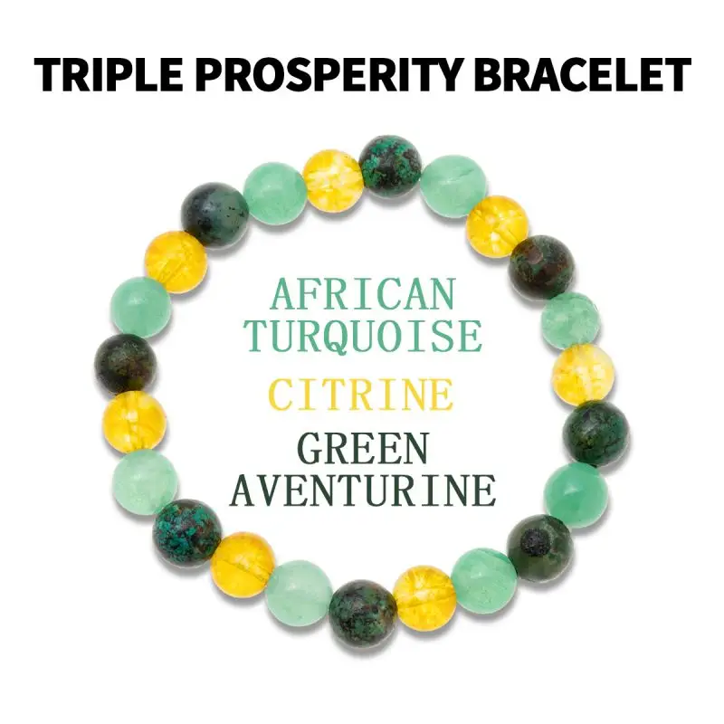 Браслет с тройным процветанием браслет Африканским бирюзовым топазом 8 мм
