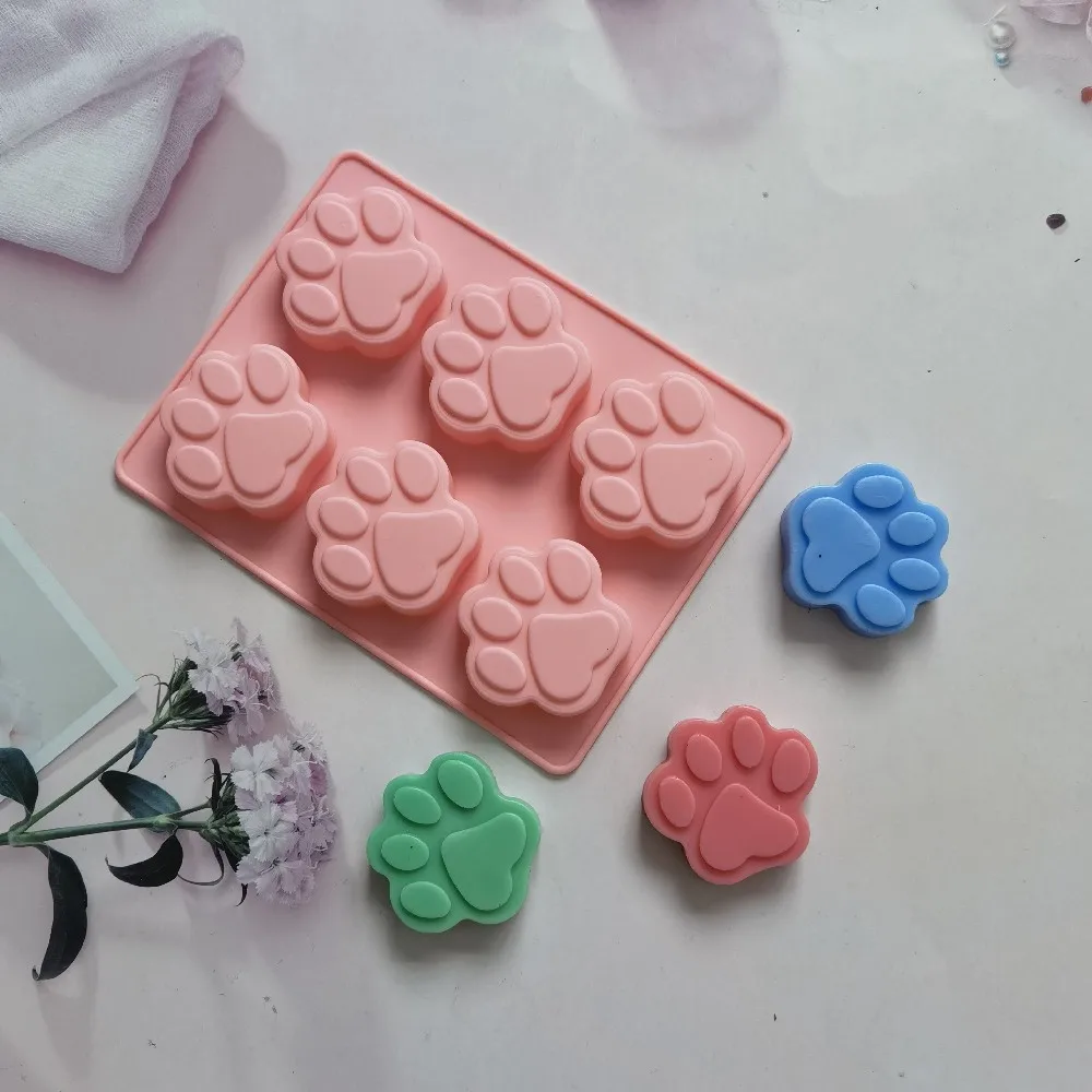 

6 Holes Lovely Dog Cat Paw Fondant Sugarcraft Cake Silicone Mold Chocolate Baking Mould Pudding Cookie Soap Molds Kitchen Tools