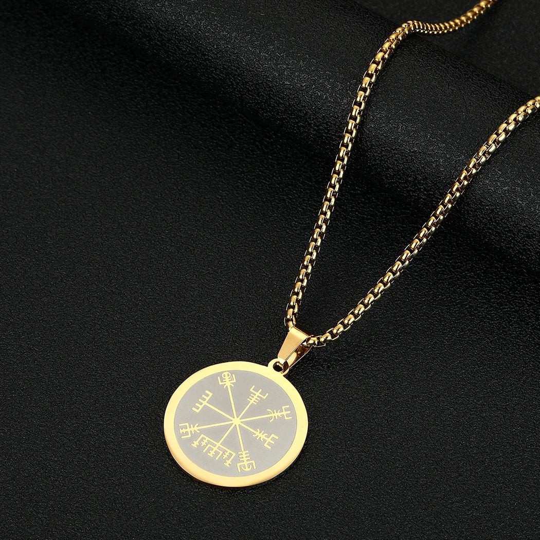 

CHENGXUN Viking Compass Vegvisir Pendant Necklace for Men Boys Stainless Steel the Witcher Medallion Charm Chain Hip Hop Jewelry
