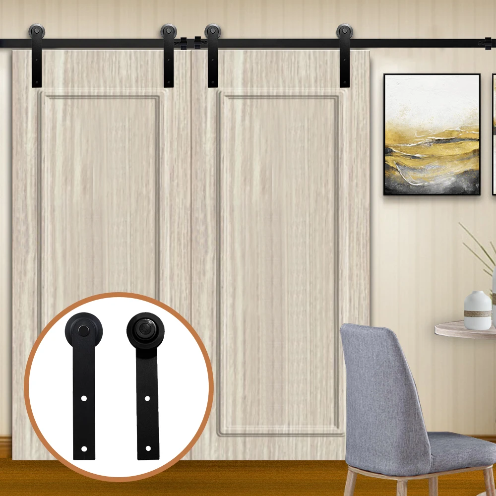 

Black Carbon Steel Sliding Barn Door Hardware 4-9.6FT Track Roller for Double Door (I-Shaped)