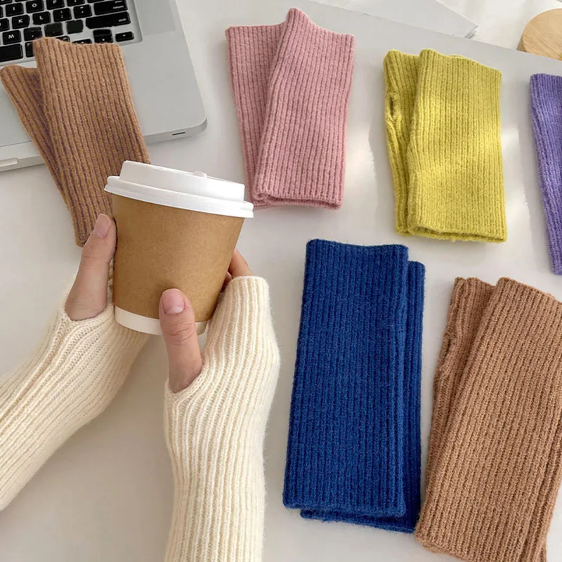 

Knitted Long Fingerless Mittens Glove Arm Warmer Stretchy Mitten Unisex Crochet Half Finger Long Gloves for Women