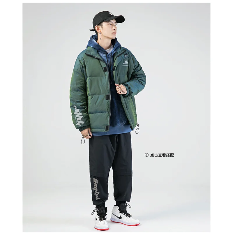 Men Clothing New Gradient Keep Warm Cotton-padded Clothes Reflective Printing Jacket Recreational Temperament Female Coat Winter