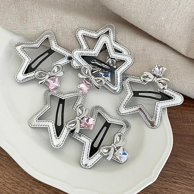 Милая заколка для волос со звездами из искусственной кожи кулон стразами