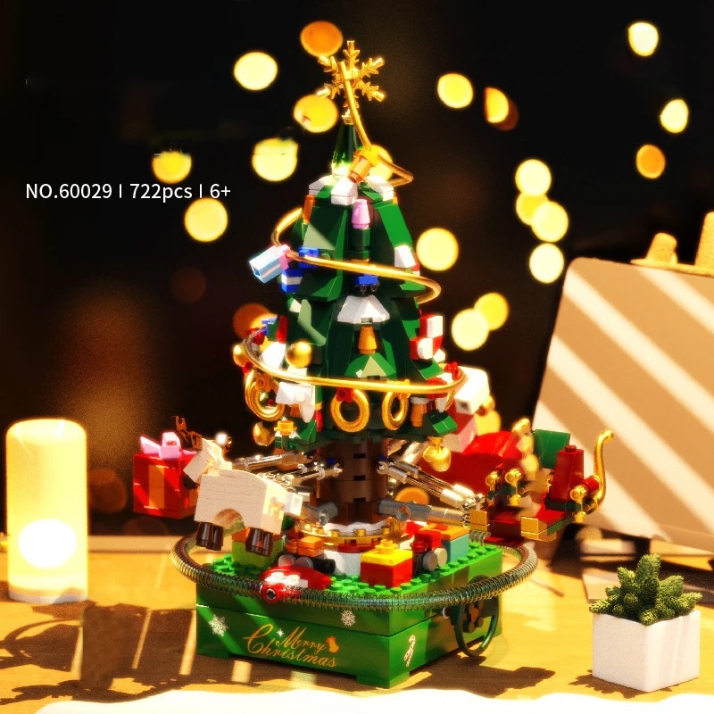 

Креативные идеи, серия LW60029, Рождественская елка, снаряжение, музыкальная шкатулка, строительные блоки, 722 шт. с огнями, кирпичи, игрушки, детс...