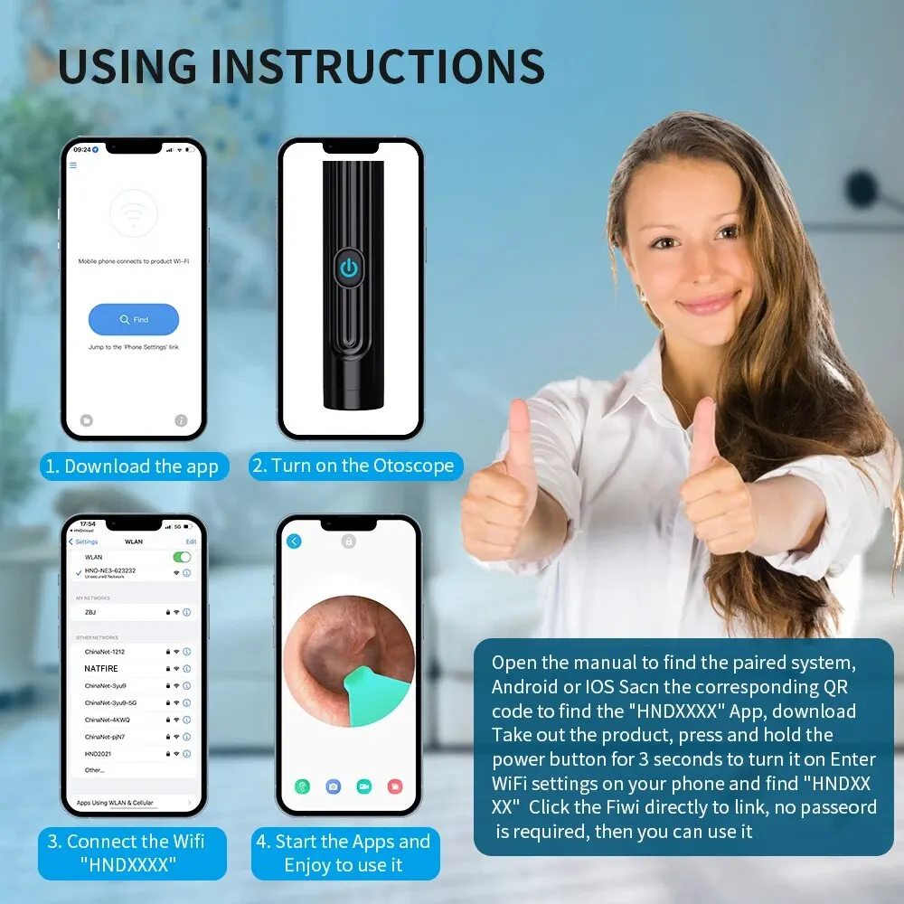 Инструмент для удаления ушной серы с HD-камерой ушей 1080P