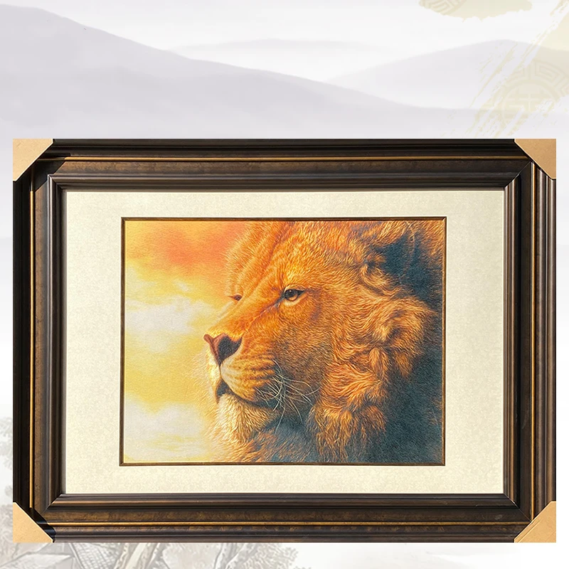 

Mural hand-embroidered lion villa living room entrance office hotel interior decoration painting Suzhou embroidery gift painting