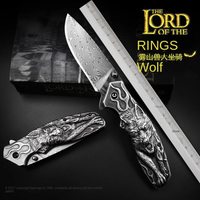 

Genuine Damascus Powder Steel Folding Knife High Hardness Outdoor Knife Self-Defense Forging Pattern Steel Collection Knife